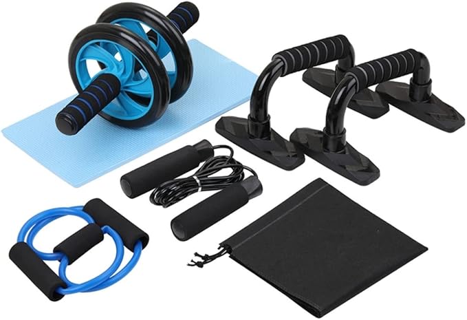 BESPORTBLE 1set Fitness Equipment Set for Includes Ab Roller Jump Rope Push-up Bars Resistance Band Knee Pads Storage Bag Exercise Tools for Levels