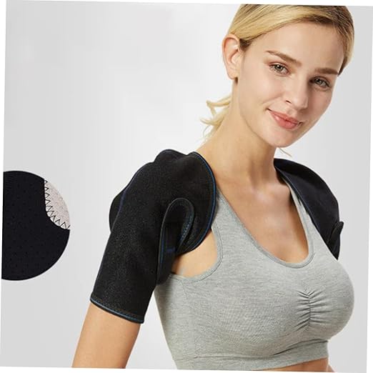 Self-Heating Shoulder Pad Large Black Breathable Support Belt Magnetic Therapy for Pain Relief for Men and Women at Home or Office