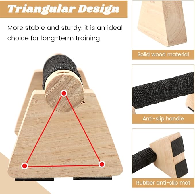 Wood Parallettes Bars for Home Workout, Push Up Bars & Dip Stands, Wooden Calisthenics Equipment Handstand Blocks for Strength Training, Rehabilitation & Gymnastics