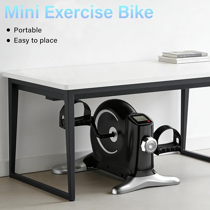 Under Desk Bike Pedal Exerciser, Mini Exercise Bike for Arm/Leg Exercise, Portable Peddler with LCD Display