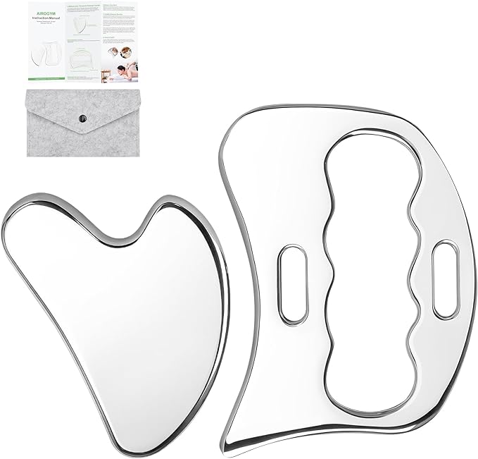 airogym 2 in 1 Stainless Steel Gua Sha Massage Tool - Professional Muscle Scraper for Soft Tissue Mobilization, IASTM Physical Therapy & Myofascial Release - Body Sculpting & Pain Relief Kit