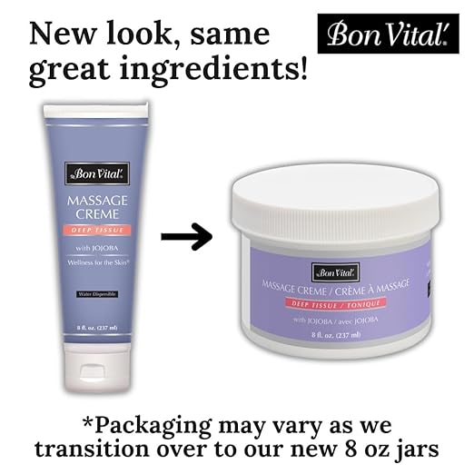 Bon Vital' Deep Tissue Massage Creme, 8 Oz Jar, Lightweight Non-Greasy Formula for All Skin Types, Ideal for Deep Muscle Manipulation, Hydrating Massage Lotion for Spa and Home Use