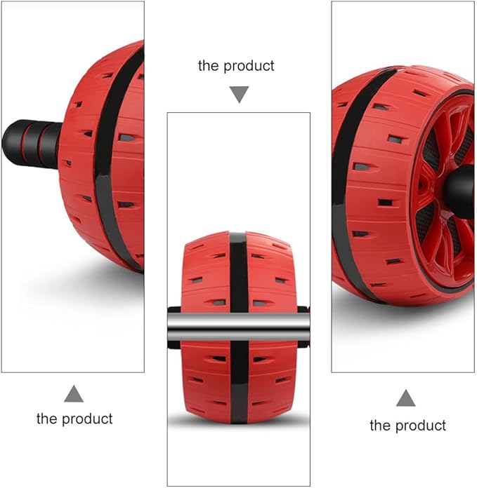 Ab Roller Wheel with Knee Pad, Silent Fitness Workout Equipment for Core Strength Training, Red Abdominal Muscle Trainer Exercise Roller Wheel for Home Gym