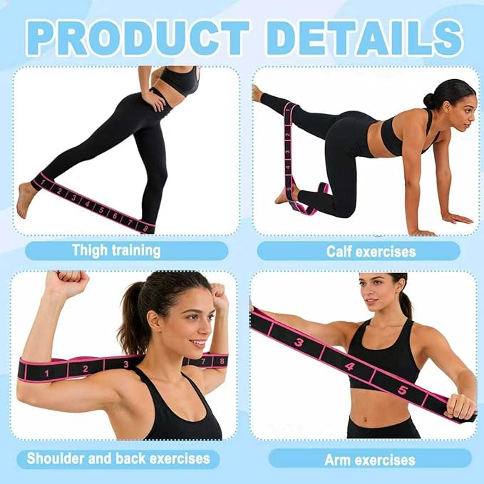5 Pack Fitness Resistance Band for Stretching and Yoga, 8-Section Resistance Band with Numbered Markings, Applicable to Pilates, Flexibility Training, Full Body Workout