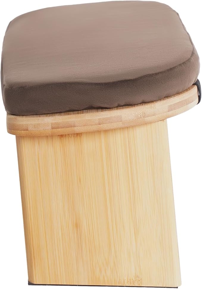 Foldable Meditation Bench with Cushion,Bamboo Meditation Stool,Portable Kneeling Stool,Prayer Bench,Brown,Wood Color