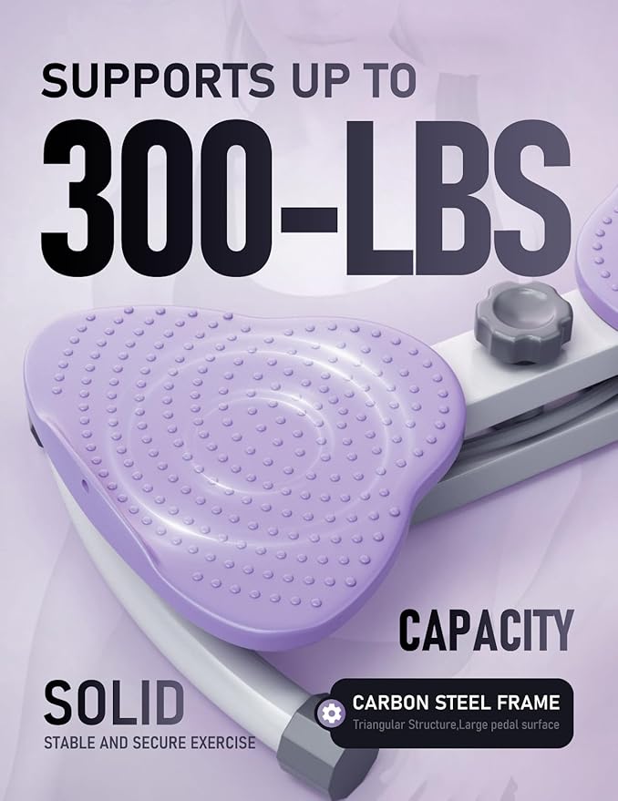 Waist Twister Machine for Body Toning, Fat Burning, Supports 300 lbs, Noiseless, Anti-Slip, Compact Portable for Home, Gym, Apartment, Office