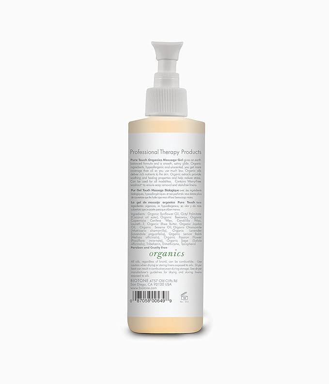 Biotone Pure Touch Organics Massage Gel, 8 Ounce
