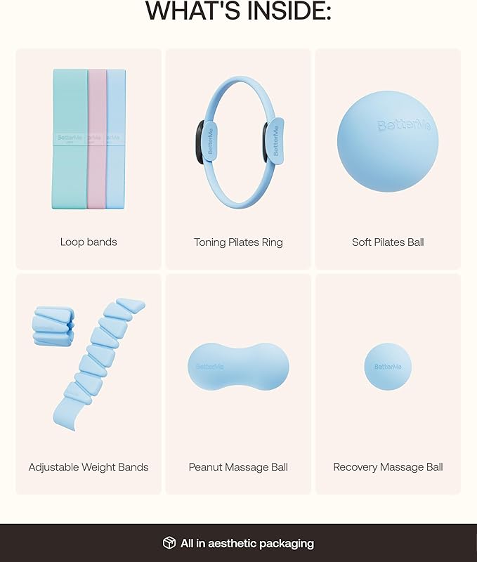 BetterMe Sculpt Body Kit - Pilates Equipment Set for Home Workouts - Home Pilates Kit with Pilates Ring Pilates Ball Resistance Bands, and Recovery Massage Tools
