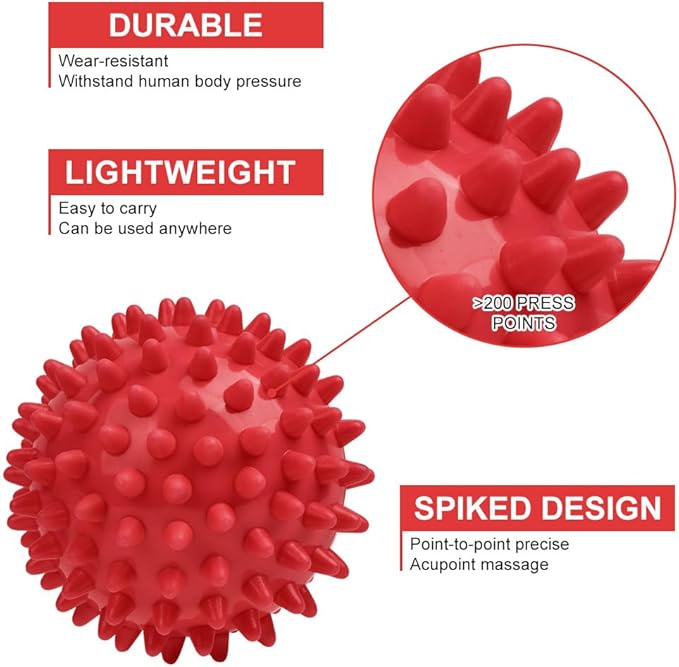 URAQT Spiky Massage Ball Set, 2 Pack Physical Therapy Massage Balls, Hard Lacrosse Ball & Spiky Massage Ball for Myofascial Release and Trigger Point Deep Tissue Massage (Red)