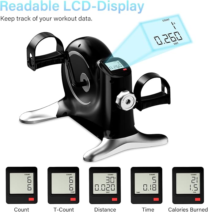 Under Desk Bike Pedal Exerciser, Mini Exercise Bike for Arm/Leg Exercise, Portable Peddler with LCD Display