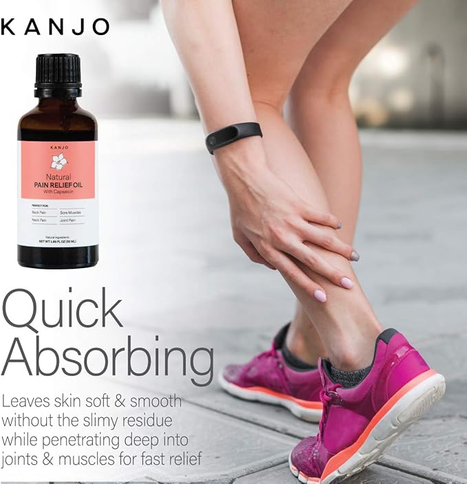 Kanjo Natural Pain Relief Oil | for Back & Neck, Joints & Muscles | Helps Soothe Sore Muscles with Warming Capsaicin & Natural Oils
