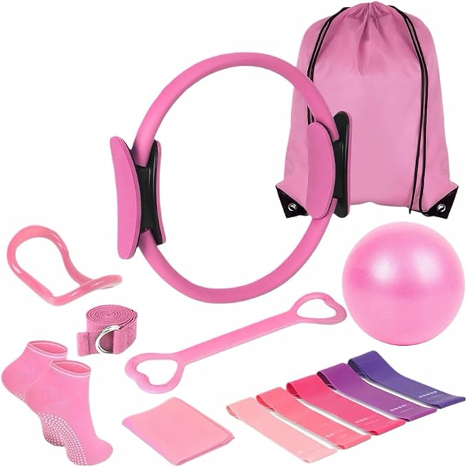 Women's Fitness Exercise Set Pilates Ball Rings and Band with Nonslip for Home Exercise and Flexibility Pilates Rings and Ball Set for Flexibility