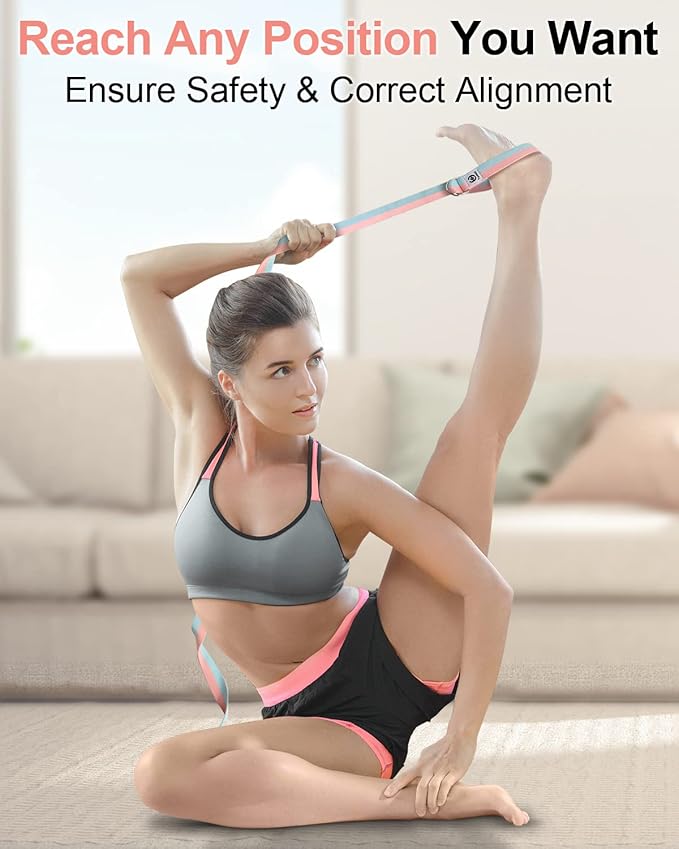 Tumaz Yoga Strap/Stretch Bands [15+ Colors, 6/8/10 Feet Options] with Extra Safe Adjustable D-Ring Buckle, Durable and Comfy Delicate Texture - Best for Daily Stretching, Physical Therapy, Fitness