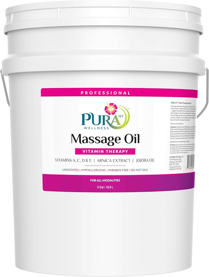 Vitamin Therapy 5 Gallon Massage Oil, Vitamin E, Professional, Massage Therapy, Deep Tissue, Unscented, Hypoallergenic, Natural Ingredients, Skin Hydrating, Moisturizing, Muscle Relief