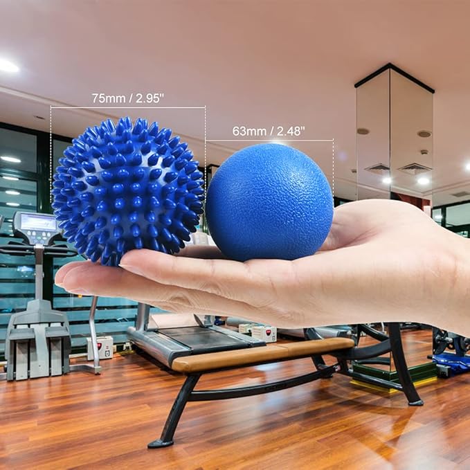 URAQT Spiky Massage Ball Set, 2 Pack Physical Therapy Massage Balls, Hard Lacrosse Ball & Spiky Massage Ball for Myofascial Release and Trigger Point Deep Tissue Massage (Blue)