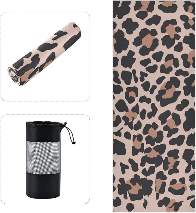 ALAZA Vintage Animal Leopard Pattern Yoga Towel Non Slip Soft Sweat Absorbent Mat Towel for Hot Yoga Exercise Pilates 73x27 Inches