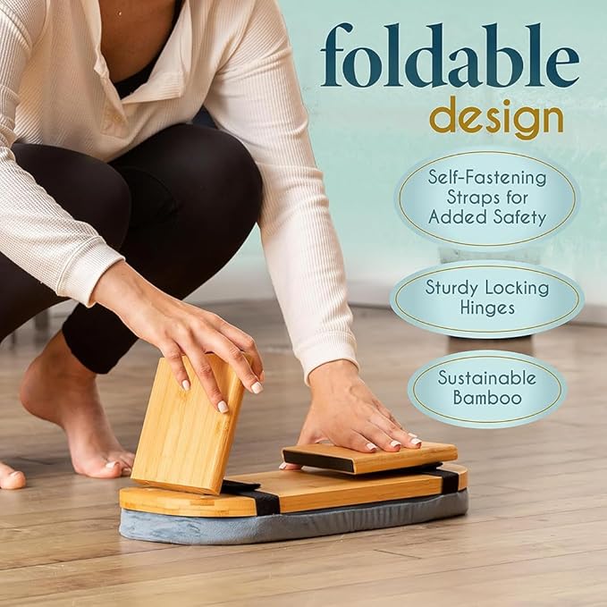 Meditation Bench, Portable Yoga Auxiliary Stool with Cushion, Wooden Kneeling Stool with Handbag, Foldable Comfort Chair, Multifunctional Ergonomic Seat, for Yoga, Prayer