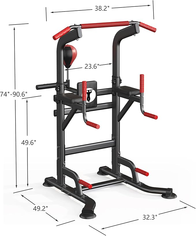 SogesPower Power Tower Pull Up Bar Station Multi-Function Adjustable Height Workout Dip Station Strength Training Equipment for Home Gym Fitness Equipment with Boxing Speed Ball & Rotating Target 400LBS