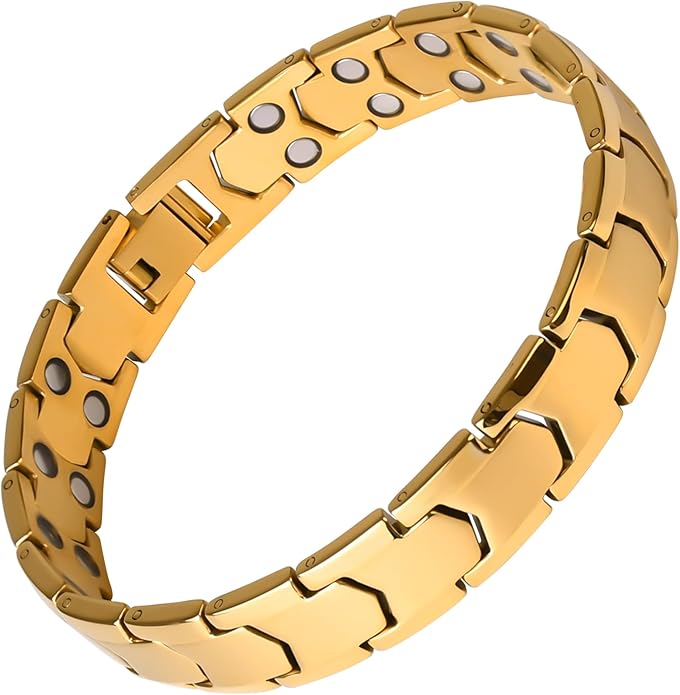 Magnetic Bracelets for Men，Stainless Steel Bracelet Lymphatic Drainage Therapeutic Magnetic Bracelets with Double Row Magnets Jewelry Gift with Adjust Tool