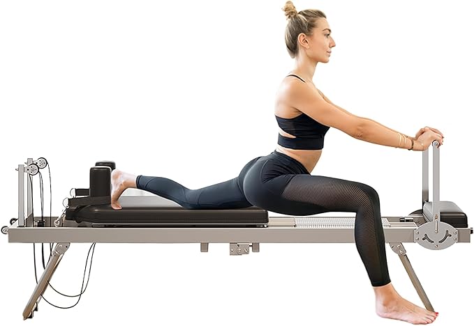 Foldable Pilates Reformer, Space-Saving Pilates Machine for Home Workout, 5 Springs Full-Body Workout, Portable Pilates Equipment for Beginners and Intermediate Users