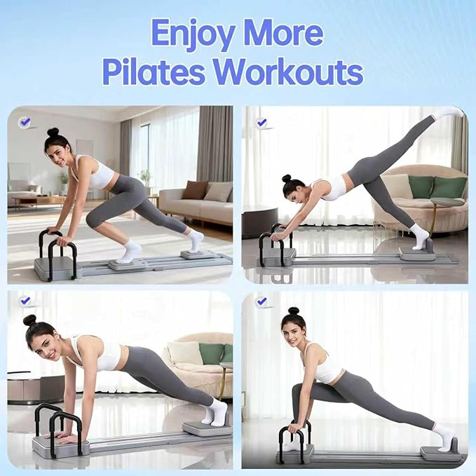 Pilates Reformer Board with 66.9'' Extended Track, Portable Pilates Reformer Machine with 3 Pairs Yoga Sock, Quick Assembly, Pilates Ski Machine for Home Workout