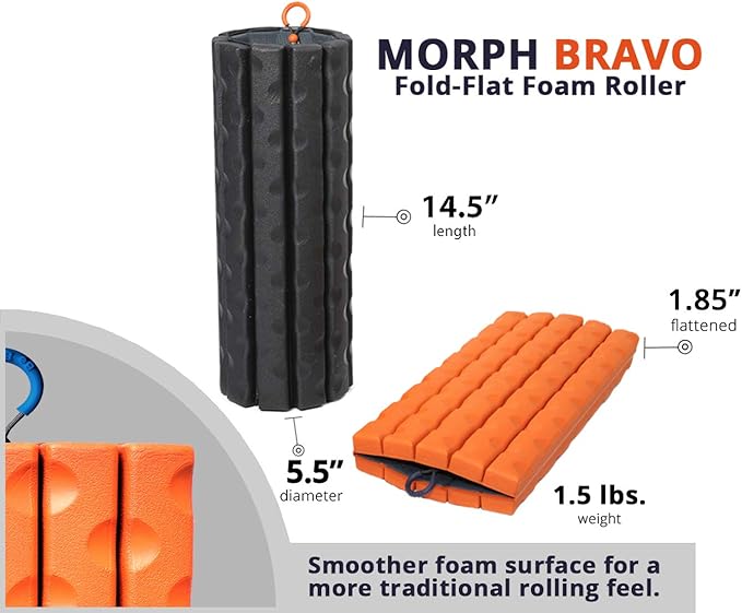 Brazyn Morph Foam Roller: Collapsible Travel Foam Roller for Back Pain Relief, Workout Muscle Recovery, Back Massager, Deep Tissue Leg Massage, Back Cracker (Sunset Orange, Traditional)