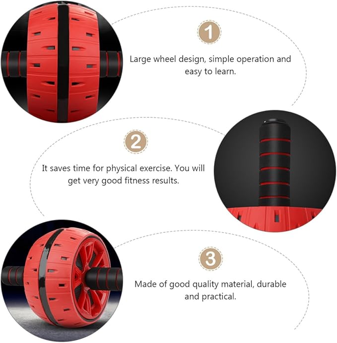 Toyvian Silent Ab Roller Wheel with Knee Pad, Fitness Abdominal Muscle Trainer Wheel for Indoor Core Strength Exercise, Red Abdominal Workout Roller for Men and Women