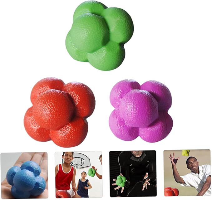 3pcs Hexagonal Reaction Ball Set High Elasticity Fitness Agile Training Balls for Exercise and Agility Training Suitable for Skill Levels Random Color