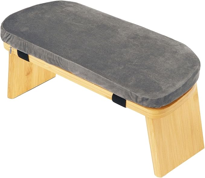 Meditation Bench, Kneeling Stool Chair with Soft Cushion for Extended Practice Folding Wood Prayer Bench, Prayer Stool, Gray