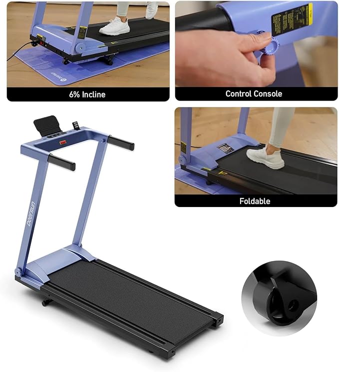 DeerRun Foldable Treadmill for Home with 6% Manual Incline & Handlebar, Compact Folding Walking Pad Treadmill for Walking, Jogging & Running, 0.6-7.5 MPH, 300 lb Capacity, App & Remote Control