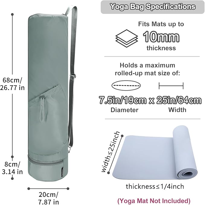 sportsnew Yoga Mat Bag, Full Zip Cargo Yoga Mat Carrier Bag with Drawstring Water Bottle Pocket and Bottom Wet Pocket, Exercise Yoga Mat Carrier Holder Multi-Functional Storage Bag Patent Pending