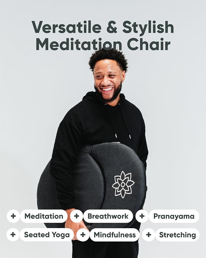 Mindful Modern Meditation Chair | Adjustable Floor Chair with Back Support | Padded Floor Seat for Posture Support and Comfort | Portable Folds Flat for Storage | Indoor/Outdoor Use | Stone Black