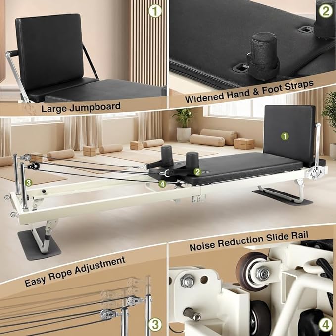 92" 3RD Gen Extended Pilates Reformer, Foldable Pilates Machine with Yoga Ring & Headrest, Jumpboard, Dual Resistance Springs, Pilates Equipment for Home Workout, up to 500 lbs