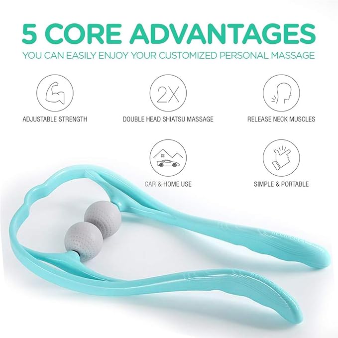 Neck Manual Massager, Portable Handheld Manual Neck Shoulder Massage Tool, Shiatsu Deep Tissue Pressure Trigger Point Neck Pain Relief Massage Roller Muscle Relaxation Massager for Home Office (Blue)