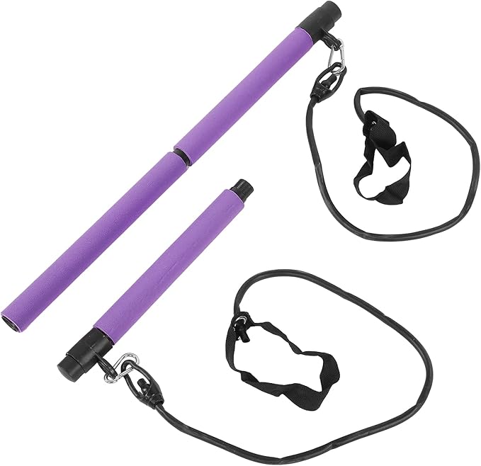 3 Sections Pilates Bar, Pilates Exercise Stick with 2 Tension Straps, Detachable Yoga Pull Rods for Full Body Workout, Home Gym Fitness Equipment for Men and Women
