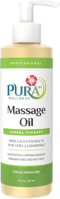 Herbal Therapy 8 Fl oz Massage Oil, Aloe Vera, Professional, Massage Therapy, Deep Tissue, Unscented, Hypoallergenic, Natural Ingredients, Skin Hydrating, Moisturizing, Muscle Relief