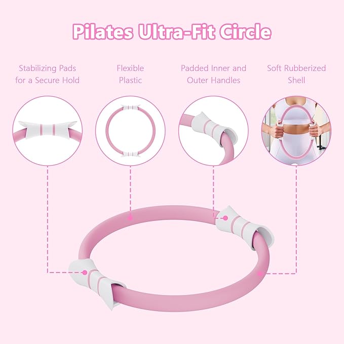 14" Pilates Ring - Magic Circle for Inner Thigh, Arm & Core Toning | Anti-Bend Foam Handles | Home Fitness Gear for Women