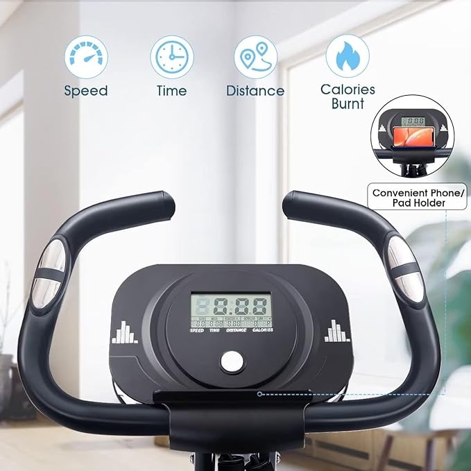 Merax Workout Bike For Home - 2 In 1 Recumbent Exercise Bike and Upright Indoor Cycling Bike Positions, 16 Level Magnetic Resistance Exercise Bike, Foldable Stationary Bike Machine, Fitness Bike