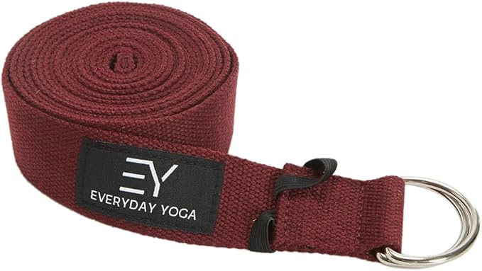 Everyday Yoga Strap with Metal D-Ring - Durable Stretching Strap for Yoga, Pilates, Flexibility & Physical Therapy (6ft, 8ft, 10ft)