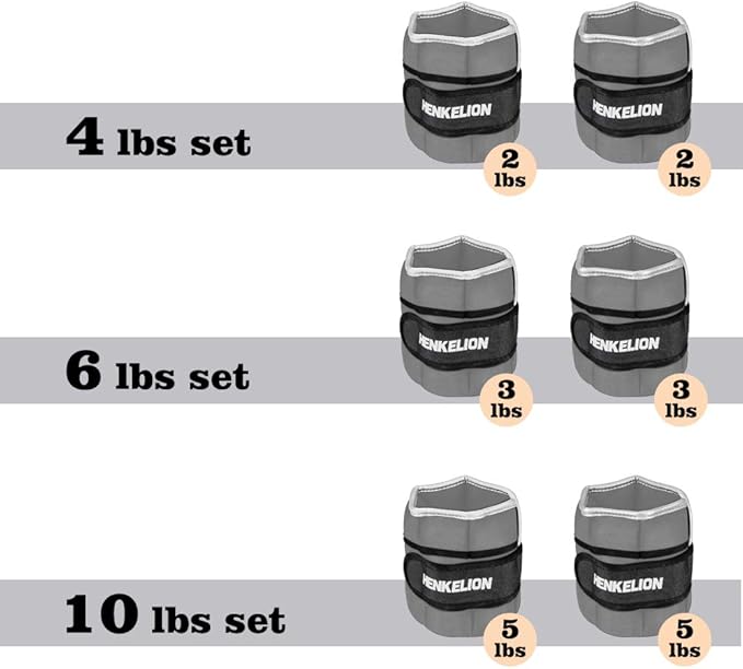 Henkelion 1 Pair 2 3 5 10 Lbs Adjustable Ankle Weights for Women Men Kids, Strength Training Wrist and Ankle Weights Sets for Gym, Fitness Workout, Running, Lifting - Black Grey Pink Blue Purple