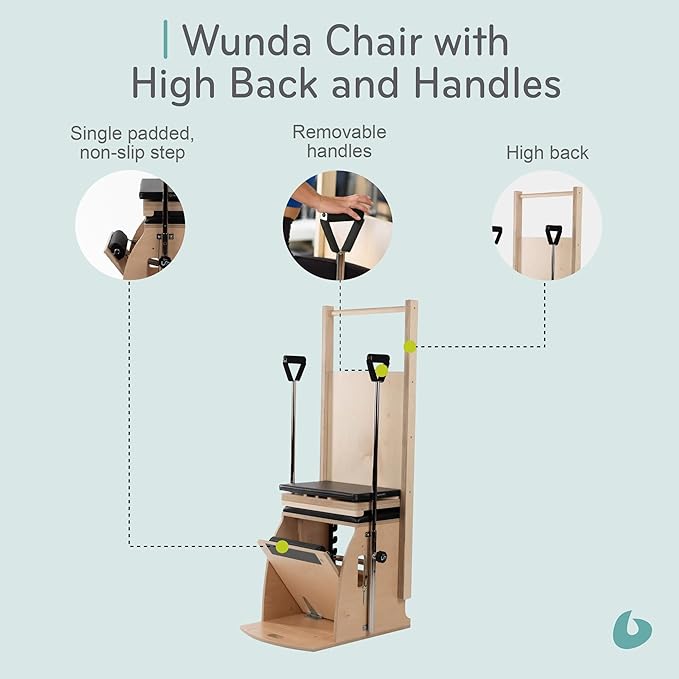 Balanced Body Pilates Wunda Chair – Professional Pilates Equipment with Optional High Back and Handles for Home or Studio Use
