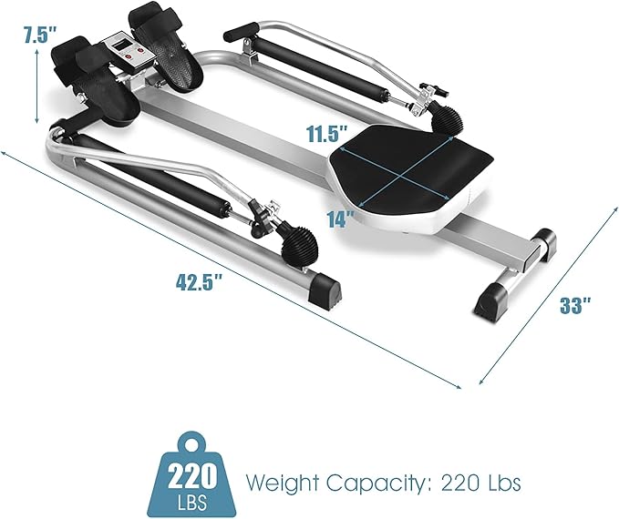 DORTALA Total Motion Rowing Machine Rower with LCD Monitor, Adjustable Hydraulic Cylinder Resistance and Full Arm Extensions for Whole Body Muscle Training Home Use, 265 lb Weight Capacity