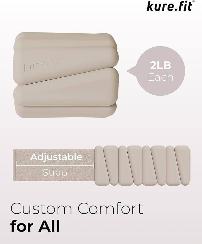 Beige Pilates Kit Bundle and Beige Adjustable Wrist and Ankle Weights 2lb Each Set of 2