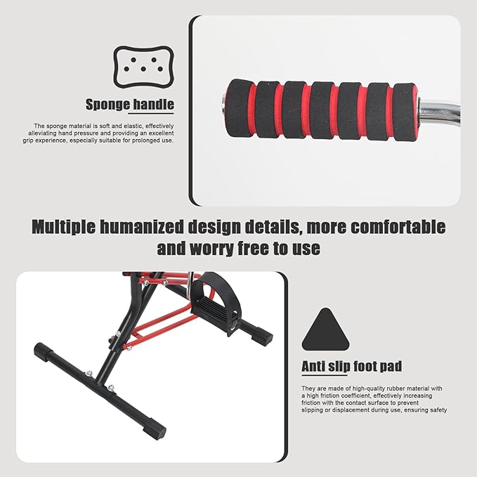 Pedal Exerciser Bike Rehabilitation Trainer, Upper Lower Limb Rehabilitation Machine, Adjustable Fitness Equipment for Seniors, Elderly Home Pedal Exercise Bike for Total Body Red Black