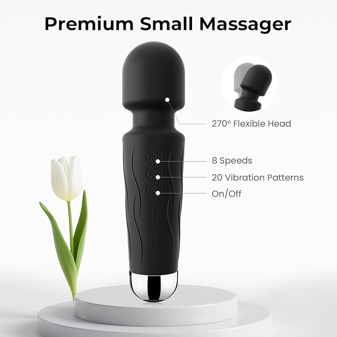 Handheld Personal Small Massager with APP–Waterproof, USB Rechargeable, 20 Vibration Patterns, 8 Speeds,Black