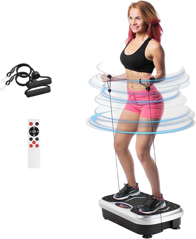 MAMIZO Vibration Plate Exercise Machine, Full Body Workout Shake Board Vibrate Platform for Lymphatic Drainage Weight Loss, with Loop Bands & Remote, Workout Equipment for Home Women Men