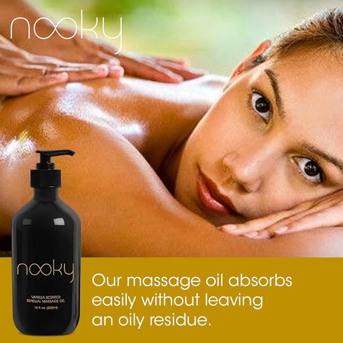 Nooky Massage Oil with Premium Natural Ingredients. Relaxing Essential and Sweet Almond Oils for Massaging 16 Ounces