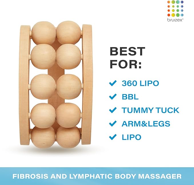 Wood Therapy Massage Tool | Lymphatic Drainage Massager | Cellulite, Fascia, Leg, Back & Thigh Muscle Roller for Post Liposuction & Fibrosis Treatment | Surgery Recovery 360 Lipo| Tummy Tuck & BBL