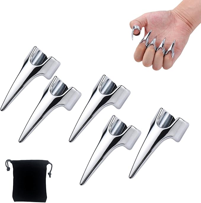 NUHUi 5Pcs Nail Covers Scratching Fondling Massage Grating Back Tickler Tools Women Men Tickle Touching Cosplay Stainless Steel Smooth Pets Nails Hair Parting Ring