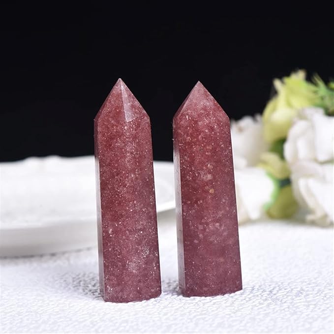 Meditation Home 2PC Natural Strawberry Crystal Column six Prismatic Column Single Crystal six Prism Home Meditation (Size : 5-6cm)